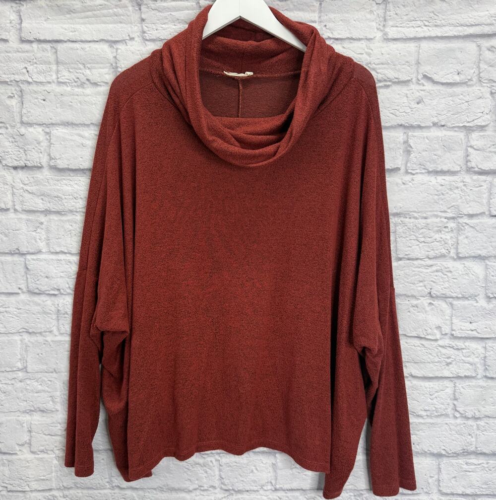 ee:some Womens Cowl Neck Knit Top Size L Heathered Red Tunic Loose Fit